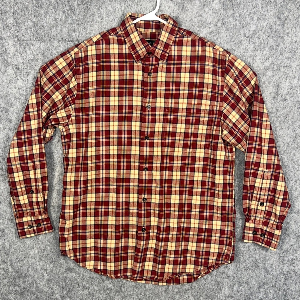 Orvis Men's Cotton Merino Wool Plaid Button Down Shirt Red Tan Size Medium